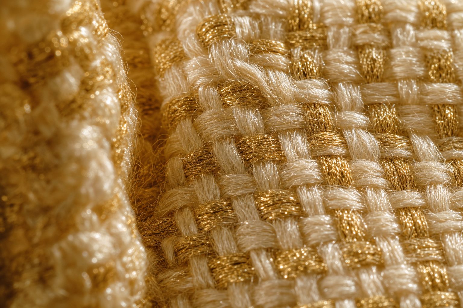 Close-up of gold and ivory woven textile detail